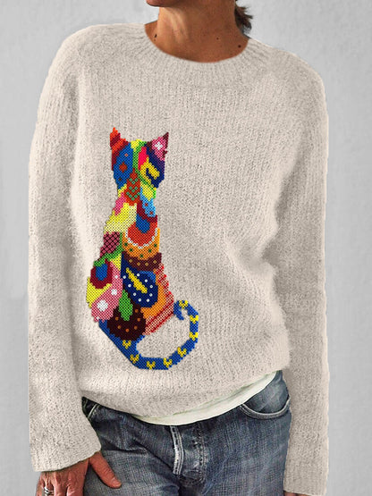 Colorful Cat Women's Knitted Sweater elevenforest