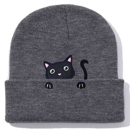 Comstylish Cat Embroidery Cute Cat Knitted Hat