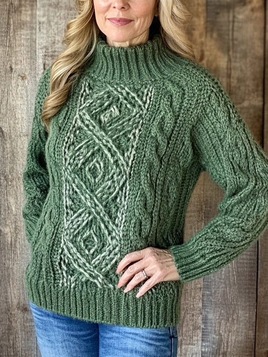 Classic Celtic Jacquard Retro Cozy Turtleneck Sweater artswardrobe