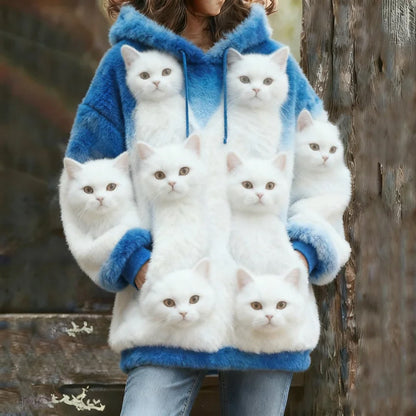 Probe Cute Cat Flannel Hoodie elevenforest