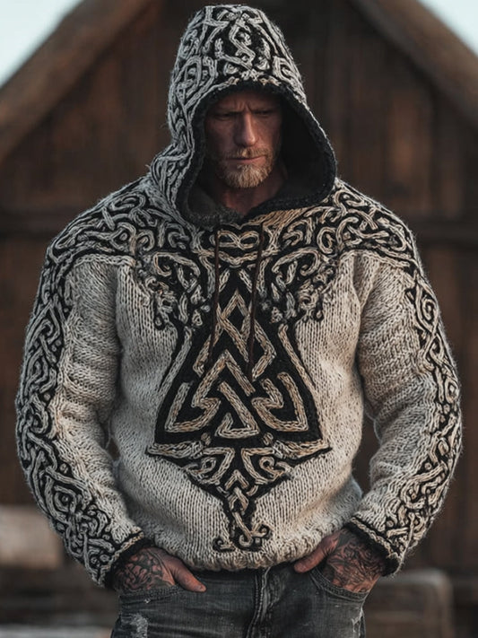 Men's Viking Style Celtic Knot White Hooded Sweater artswardrobe