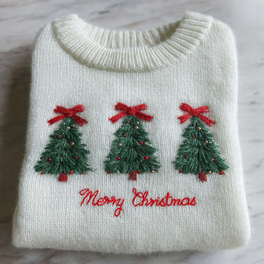 Women's Merry Christmas Embroidered Knitted Warm Sweater artswardrobe