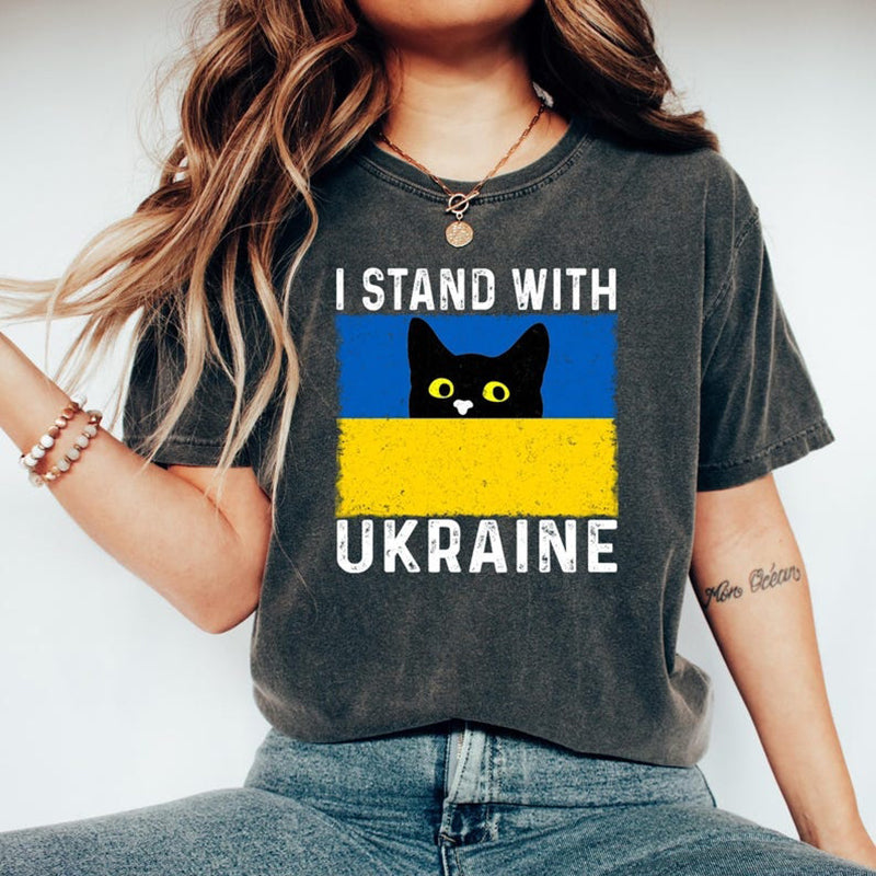 Stand With Ukraine Print Women's Vintage T-shirt elevenforest