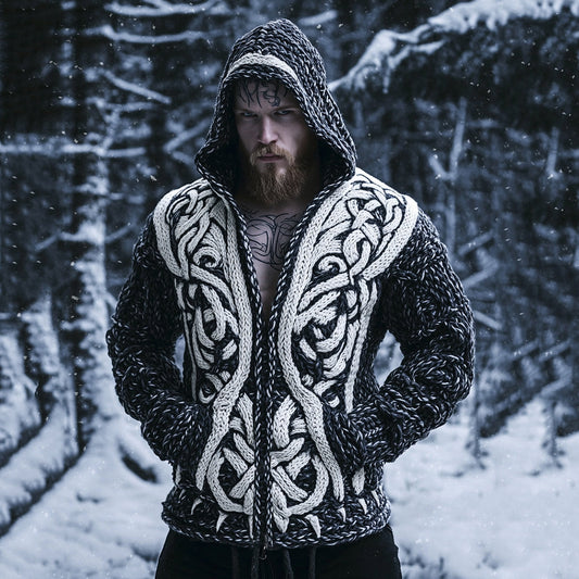 Men's Viking Style Knitted Warm Hooded Cardigan Sweater artswardrobe