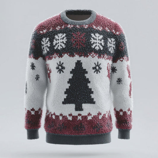 Comstylish Men's Christmas Tree And Snowflake Comfortable Crew Neck Plush Sweatshirt