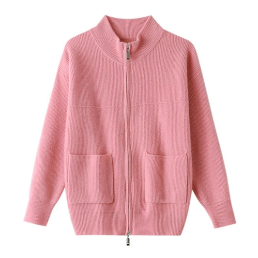 LM | Cozy knitted cardigan with stand-up collar and zipper