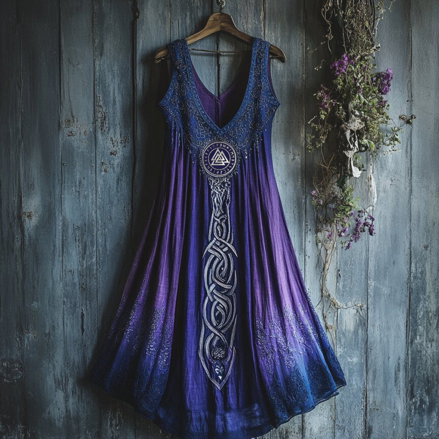 Viking Celtic Art Gradient  Linen Tank Dress artswardrobe