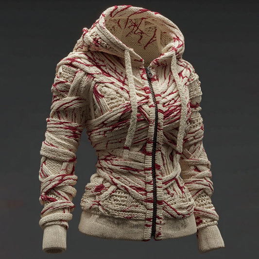 Women's Vintage Halloween Bandage Art Cozy Casual Zipper Up Hooded Sweater artswardrobe