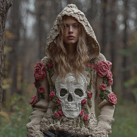 Halloween Rose Skull Gothic Retro Hoodie Sweater artswardrobe
