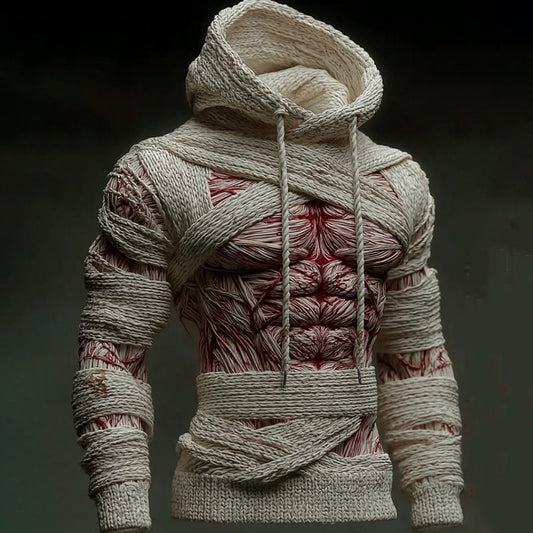 Halloween Bandage Muscle Mummy Art Slim-fit Knit Hooded Sweater artswardrobe