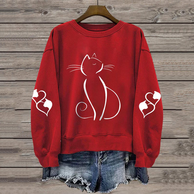 Comstylish Women's Cute Cat Print Casual Sweatshirt