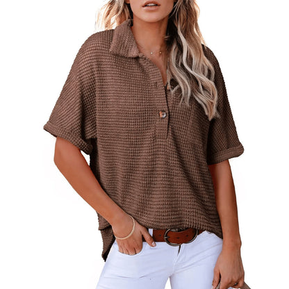 Comstylish Women's Waffle Knit Short Sleeve Tunic Henley Shirts