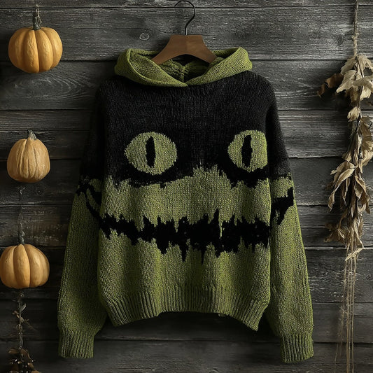 Halloween Horror Smiley Face Knitted Warm Hooded Sweater artswardrobe