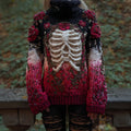 Women's Halloween Anatomy Art And Flower Gradient 3d Knitted High Collar Sweater artswardrobe