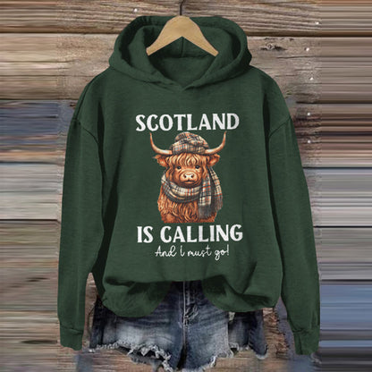 Comstylish Vintage Scotland Travel Highlands Print Casual Hoodie