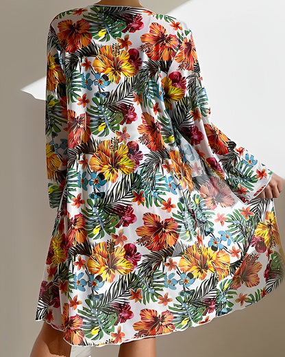 Azucena® | Tropical Print Cover Up Bikini Set