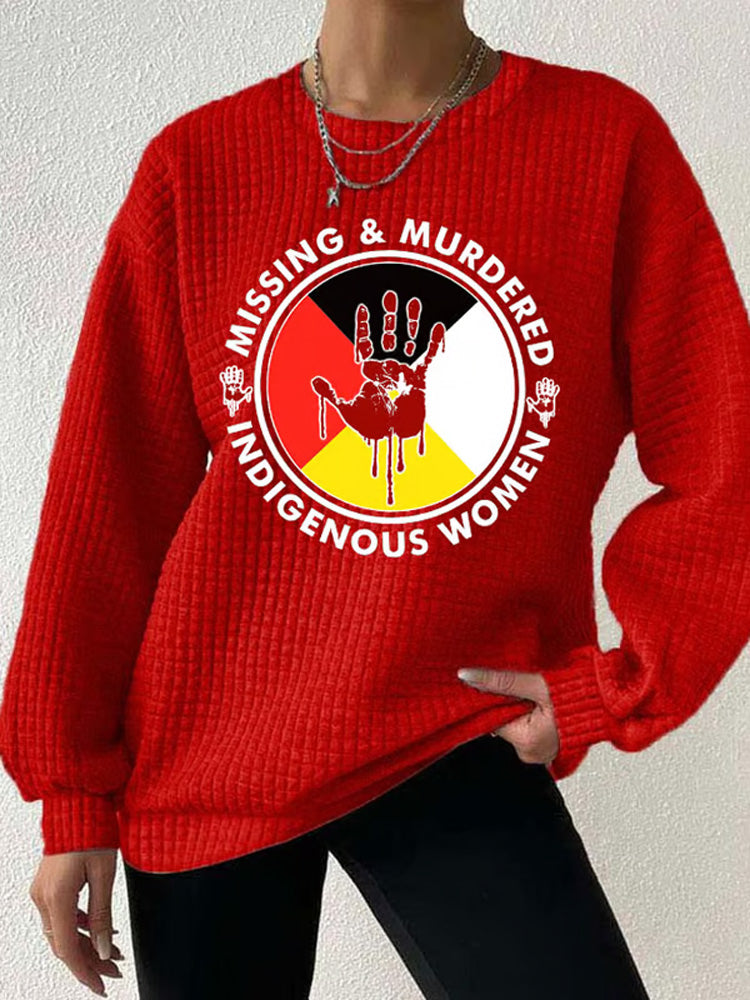 Comstylish Retro Native American Heritage Month Mmiw Awareness Missing & Murdered Indigenous Women Print Textured Sweatshirt