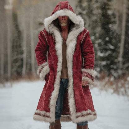 Comstylish Men's Christmas Santa Outfit Fuzzy Velvet Hooded Coat
