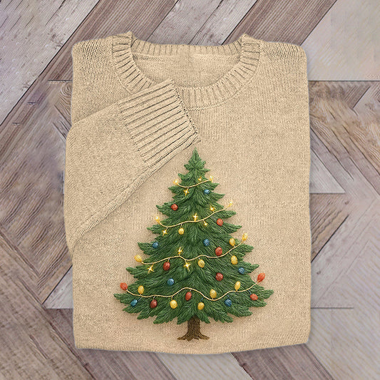 Christmas Tree Embroidered Cozy Knit Sweater artswardrobe
