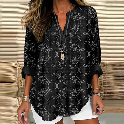 Comstylish Japanese Floral Leaf Sashiko Art Cozy Linen Tunic