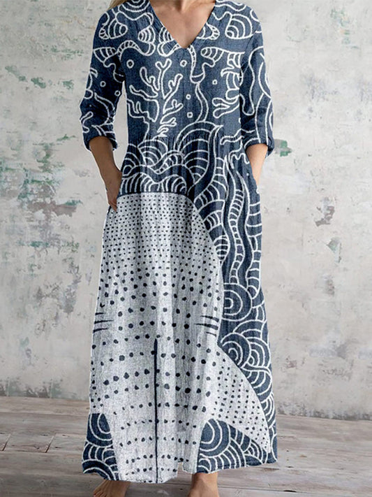 Comstylish Vintage Whale Shark Graphic Linen Maxi Dress