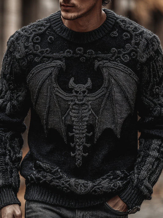 Halloween Bat Embroidery Warm Round Neck Sweater artswardrobe