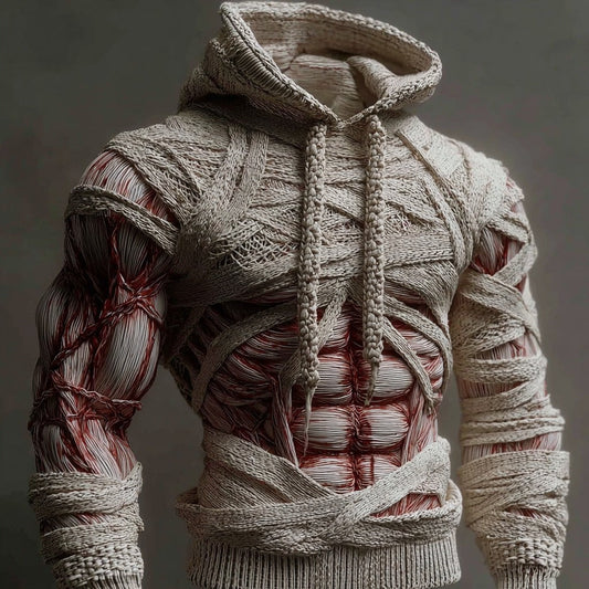 Halloween Bandage Muscle Art Knitted Hooded Sweater artswardrobe