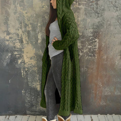 Women'S Solid Color Hooded Knitted Cardigan elevenforest