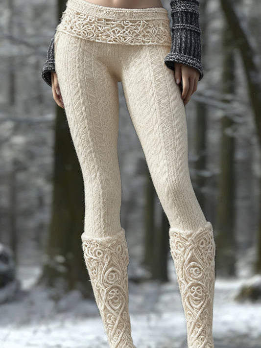 Vintage Viking Pattern Art Knit Cozy Leggings artswardrobe