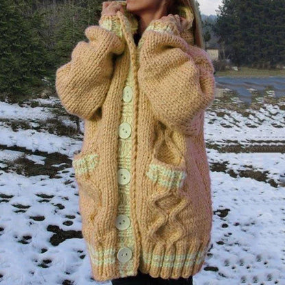 Women's Thick Woven Pattern Pocket Button Sweater Cardigan elevenforest