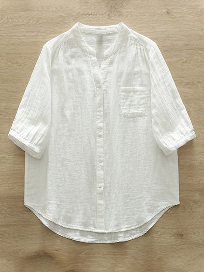Comstylish Women's Simple Solid Color Linen Blend Casual Shirt
