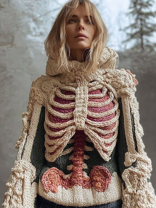 Women Halloween Human Anatomy Coarse Needle Hooded Sweater artswardrobe