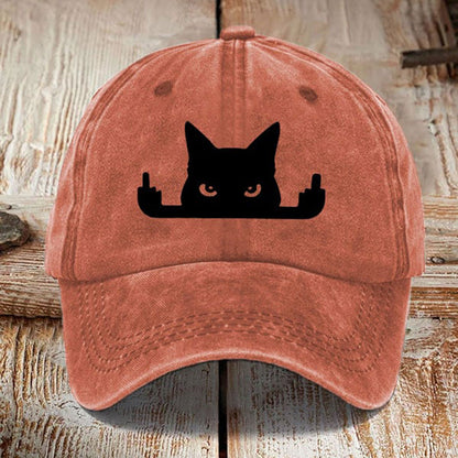 Japanese Art  Black Cat In Contempt Print Washed Sun Hat elevenforest