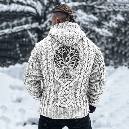 Men's Viking Tribal Tree Of Life Celtic Chunky Knit Hooded Sweater elevenforest