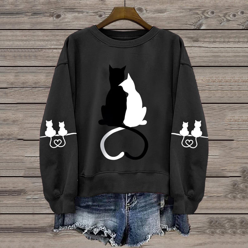 Women's Love Cute Cat Print Casual Sweatshirt elevenforest