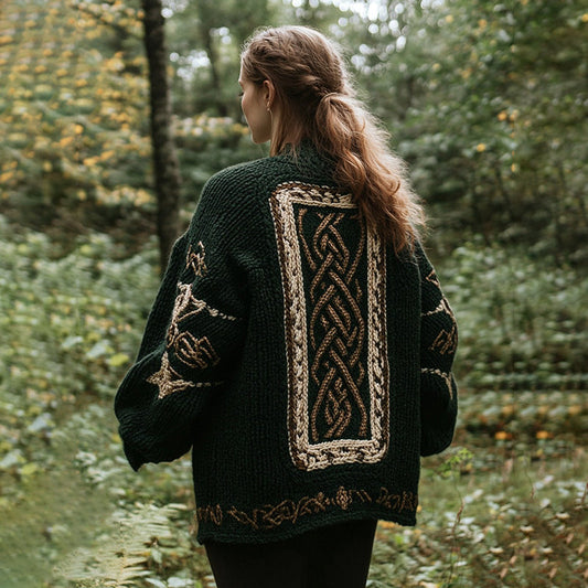 Vintage Women's Irish Celtic Knot Knitted Cozy Jacquard Cardigan artswardrobe