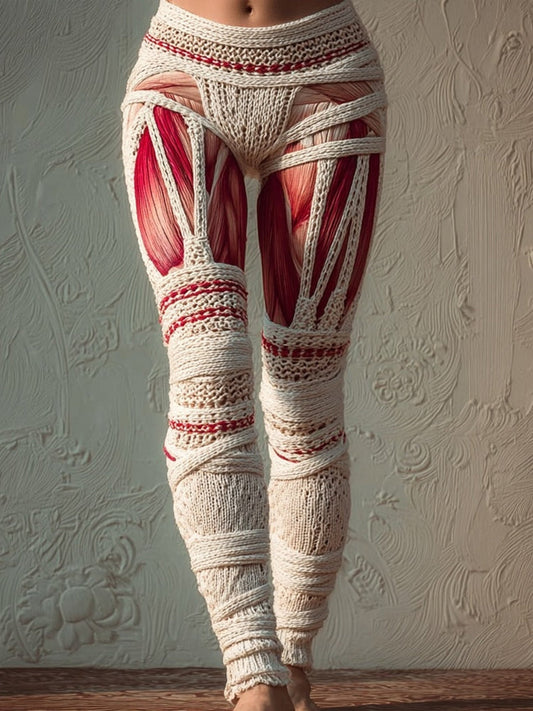 Halloween Muscle Anatomy Bandages Cozy Knit Leggings artswardrobe