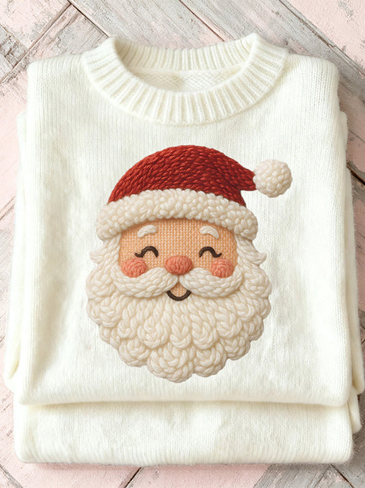 Cute Crochet Santa Claus Embroidered Cozy Knit Sweater artswardrobe