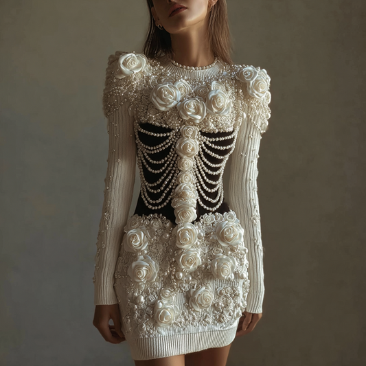 Women's Retro Halloween Line Art Knitted Warm Sweater Dress artswardrobe