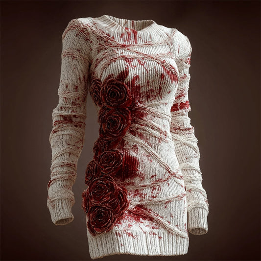 Bloody Bandages Glitter Roses Cozy Knit Sweater Dress artswardrobe
