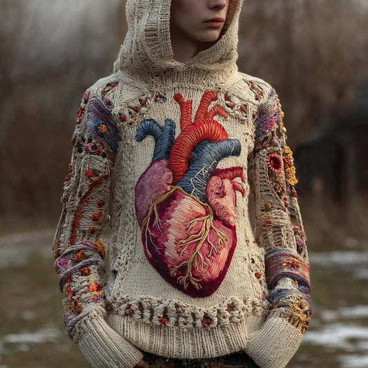 Vintage Anatomical Art Cozy Knit Hooded Sweater artswardrobe