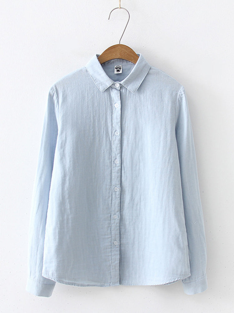 Comstylish Women's Simple Solid Color Linen Blend Classic Shirt