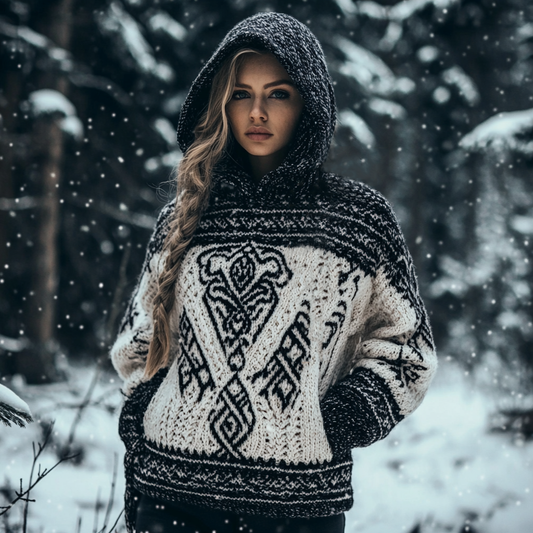 Women's Viking Totem Celtic Knot Hooded Pocket Sweater artswardrobe