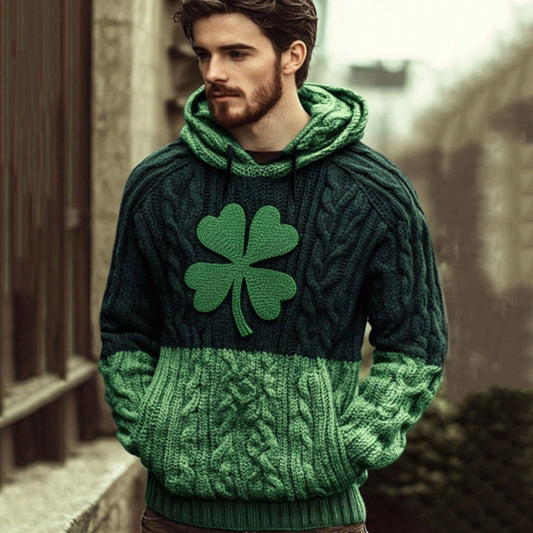 St. Patrick's Day Contrast Color Cozy Knit Hooded Sweater artswardrobe