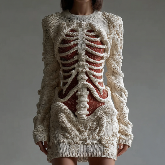 Halloween Female Snake Wrapping Anatomy Skeleton Design Knit Sweater Dress artswardrobe
