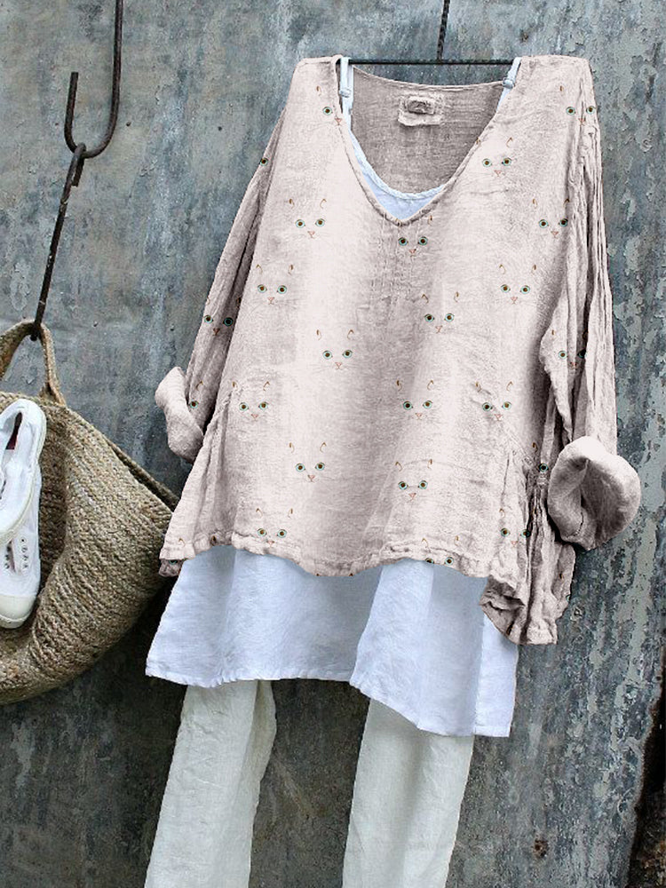 Cute Cat Face Pattern Cozy Flowy Tunic elevenforest