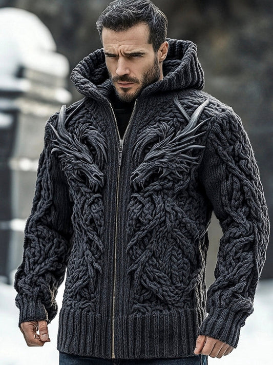 Viking Dragon Totem Men's Zipper Hooded Sweater artswardrobe