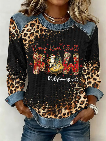 Comstylish Women's Every Knee Shall Bow Print Crew Neck Sweatshirt