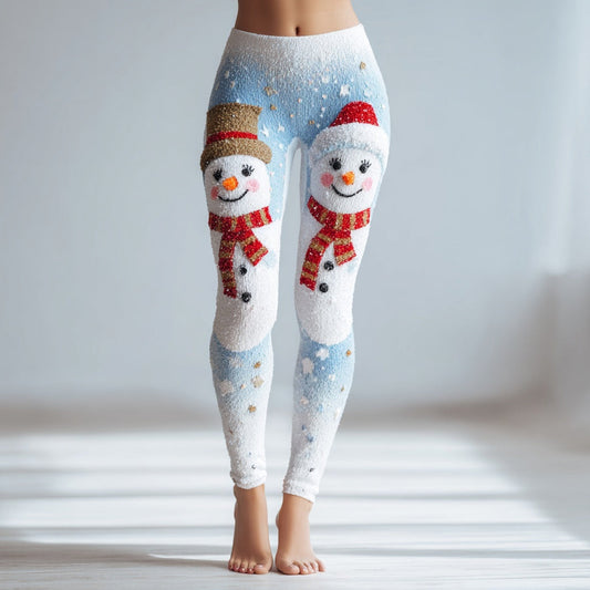 Cute Christmas Snowman Pattern Cozy Knit Leggings artswardrobe