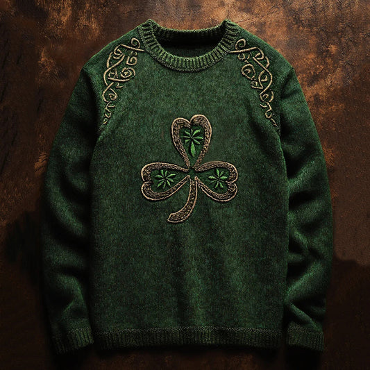 Vintage Irish Clover Pattern Cozy Knit Sweater artswardrobe